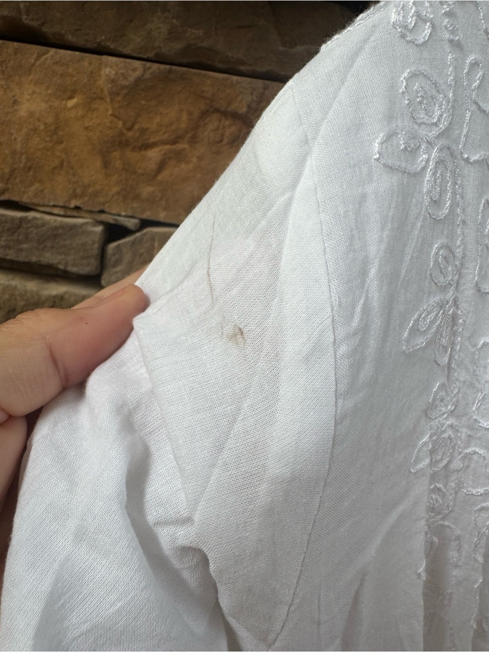 White Cotton V-Neck Embroidered Smocked Waist Sundress - Picture 7 of 7